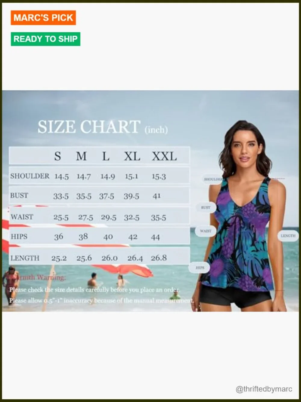 Women's Two Piece Tankini Set with Boyshorts - Size Small